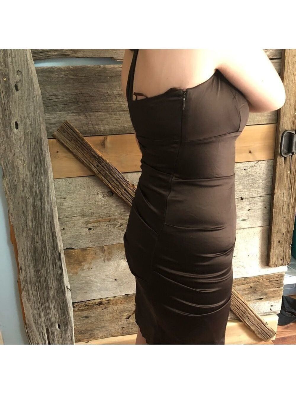Le Chateau Size Small Brown Formal One Shoulder Dress - Picture 4 of 6